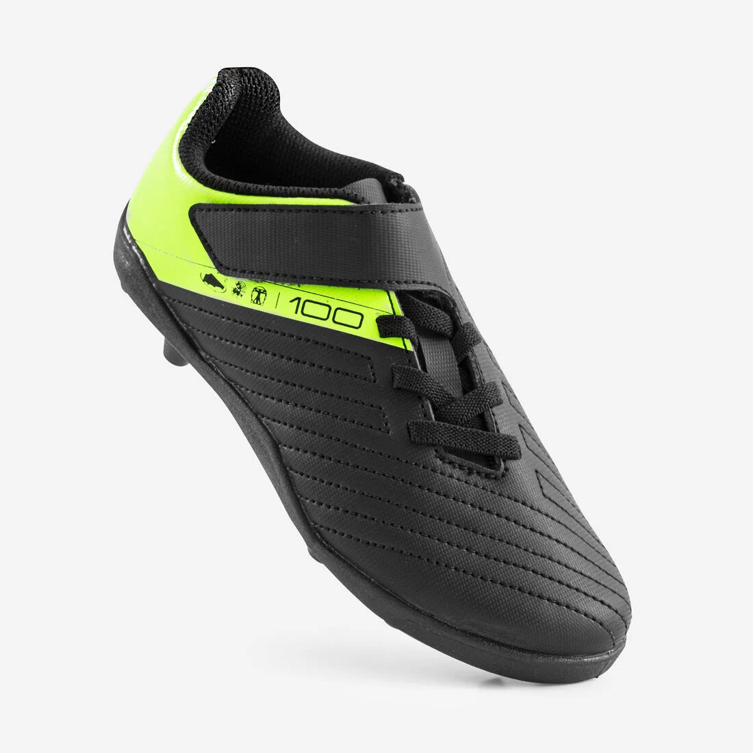 Kids' Football Boots Rip-Tab Moulded Studs Black & Yellow - Agility 100 — تصویر 4