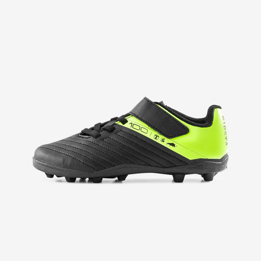 Kids' Football Boots Rip-Tab Moulded Studs Black & Yellow - Agility 100 — تصویر 2