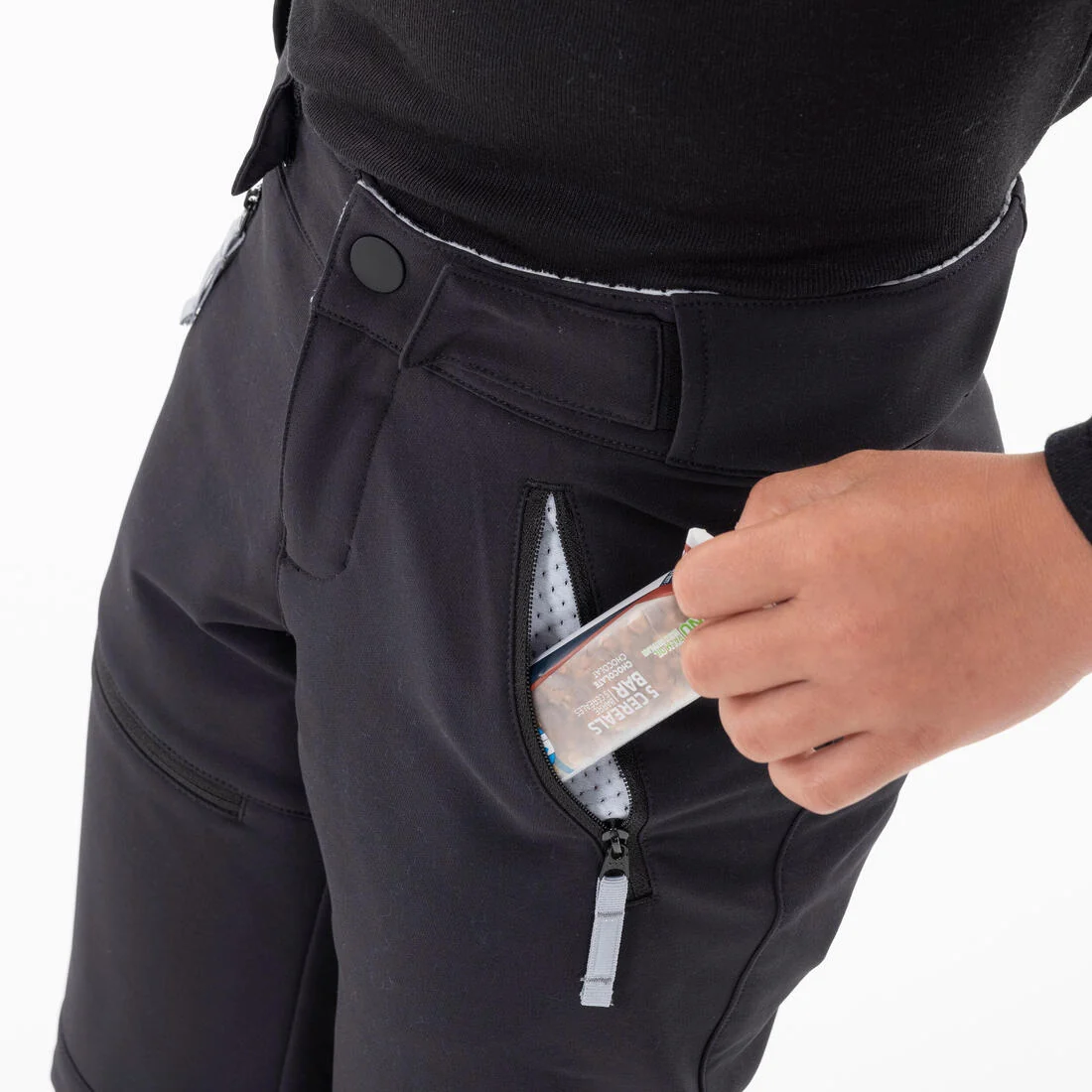 Kids’ warm softshell hiking trousers, 7-15 years, MH500 - Black — تصویر 7