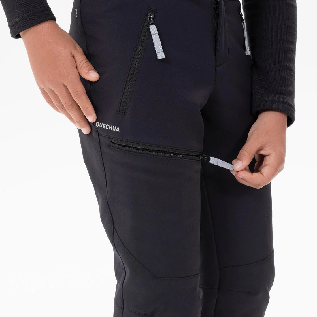 Kids’ warm softshell hiking trousers, 7-15 years, MH500 - Black — تصویر 8
