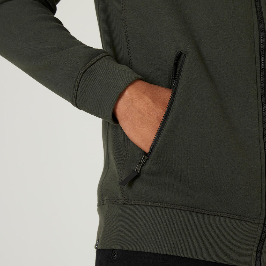 Men's Zip-Up Fitness Hoodie - Dark Green — تصویر 4