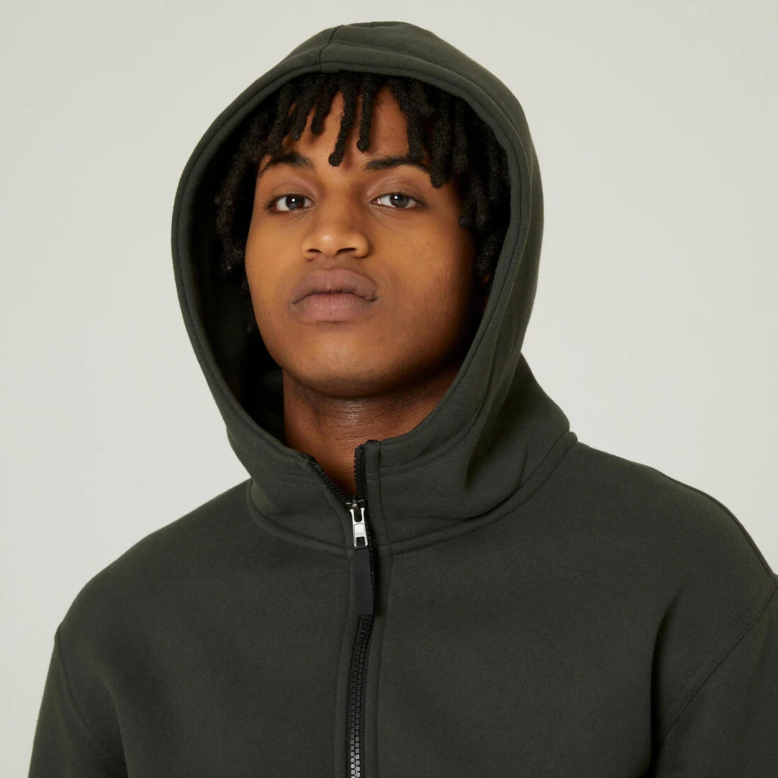 Men's Zip-Up Fitness Hoodie - Dark Green — تصویر 2