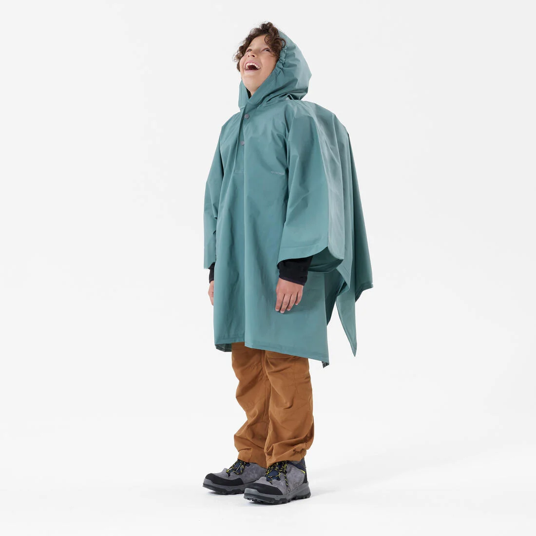 Kids' Hiking Rain Poncho 7-15 Years MH100 - Green — تصویر 3