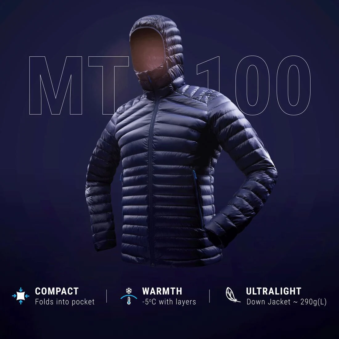 Men’s hiking hooded down jacket -5°C MH100 — تصویر 2