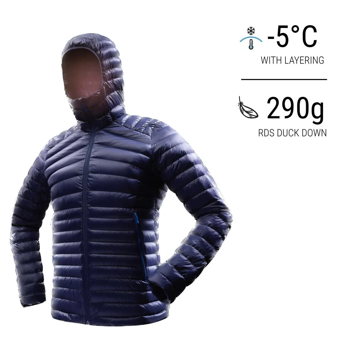 Men’s hiking hooded down jacket -5°C MH100 — تصویر 6