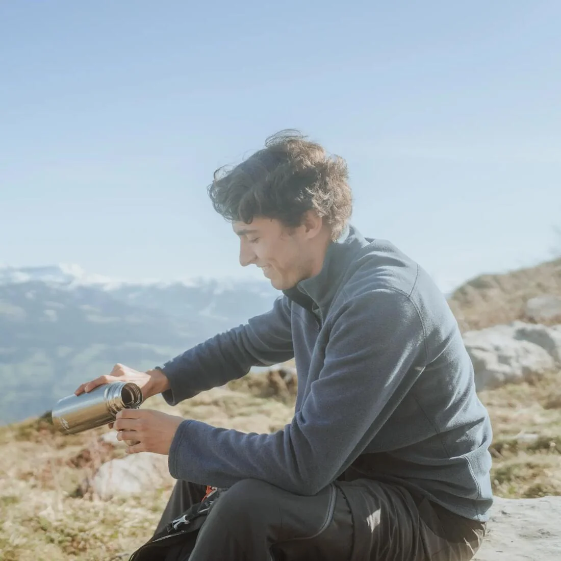 Men’s Mountain Hiking Fleece MH100 Half Zip - Blue — تصویر 3
