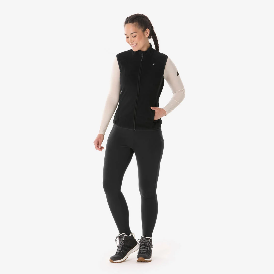 Women’s Mountain Walking Sleeveless Fleece Jacket MH100 - Black — تصویر 3