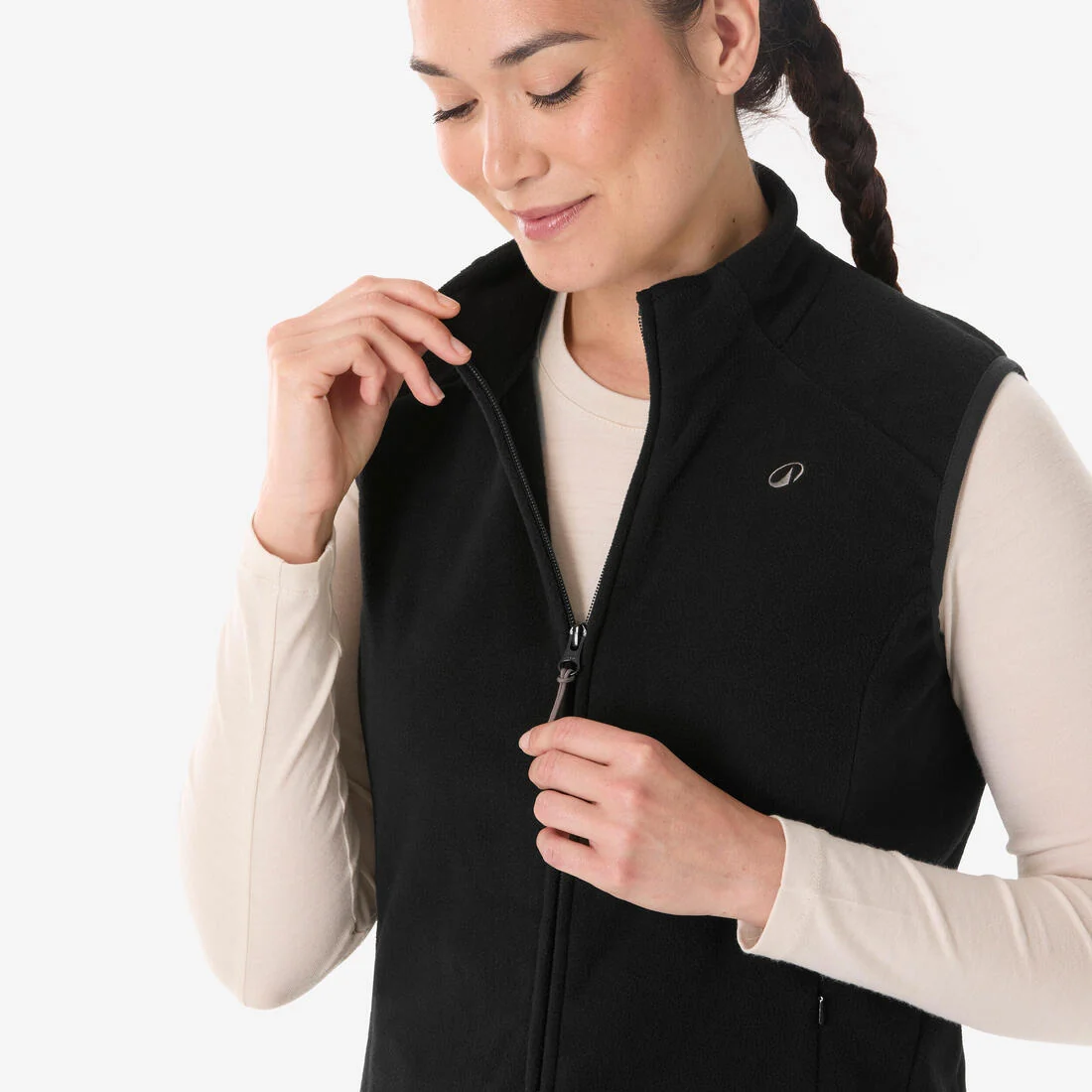 Women’s Mountain Walking Sleeveless Fleece Jacket MH100 - Black — تصویر 6
