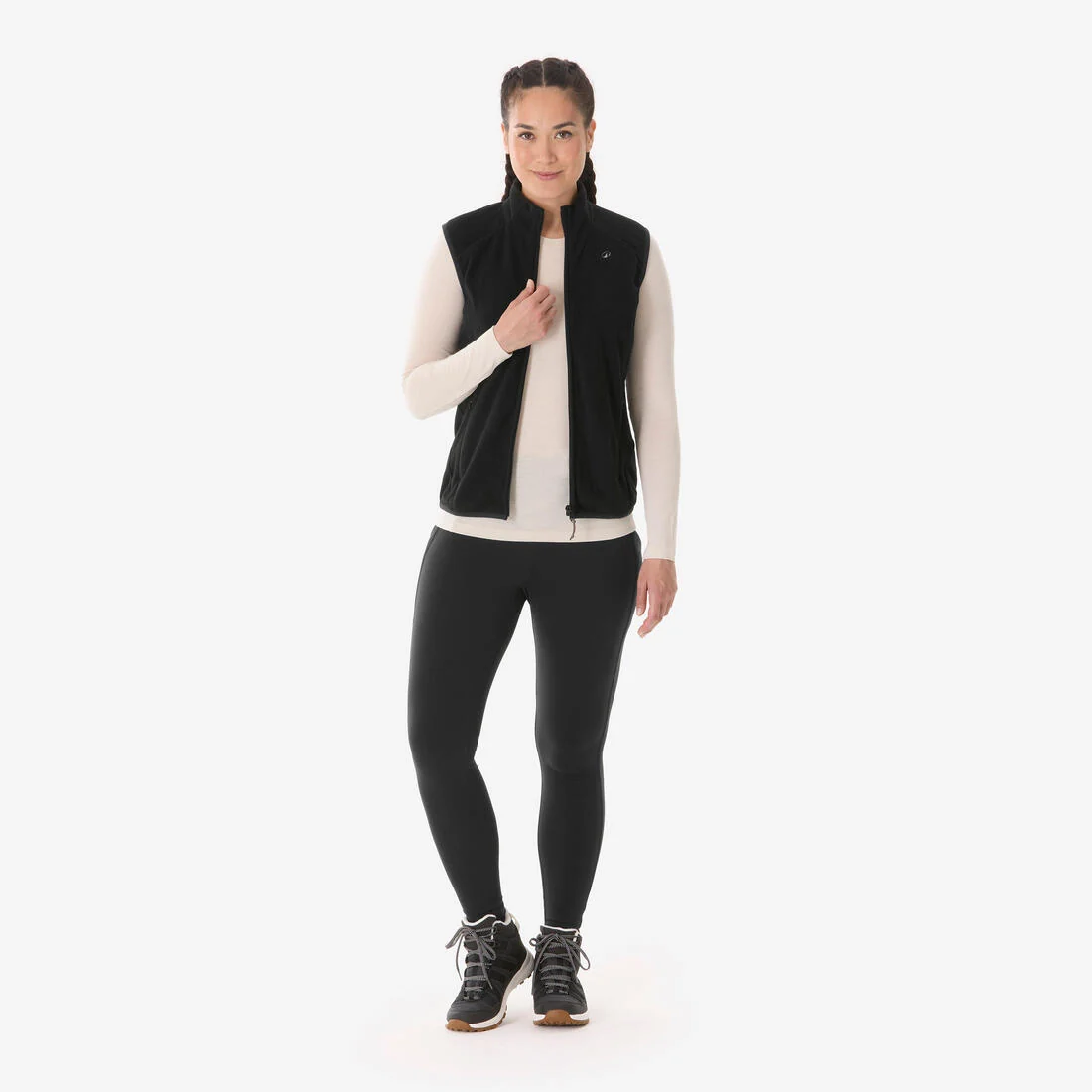 Women’s Mountain Walking Sleeveless Fleece Jacket MH100 - Black — تصویر 2
