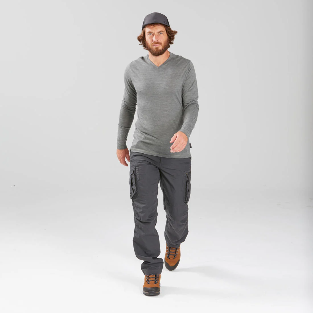 Men's Travel Trekking Cargo Trousers - TRAVEL 500 Grey — تصویر 8