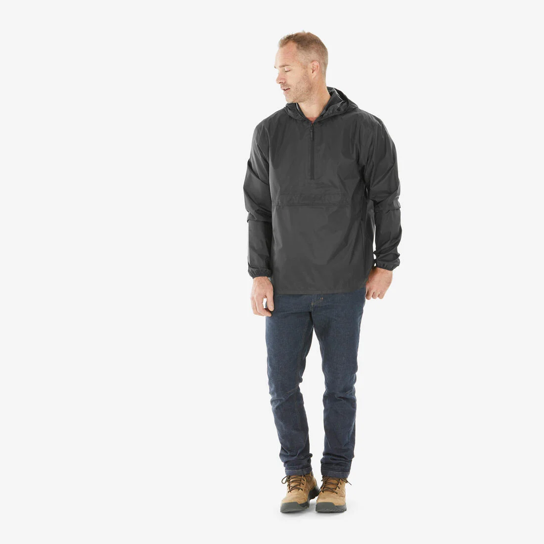 Men’s windproof and waterproof hiking jacket, Raincut 1/2 Zip - Black — تصویر 2