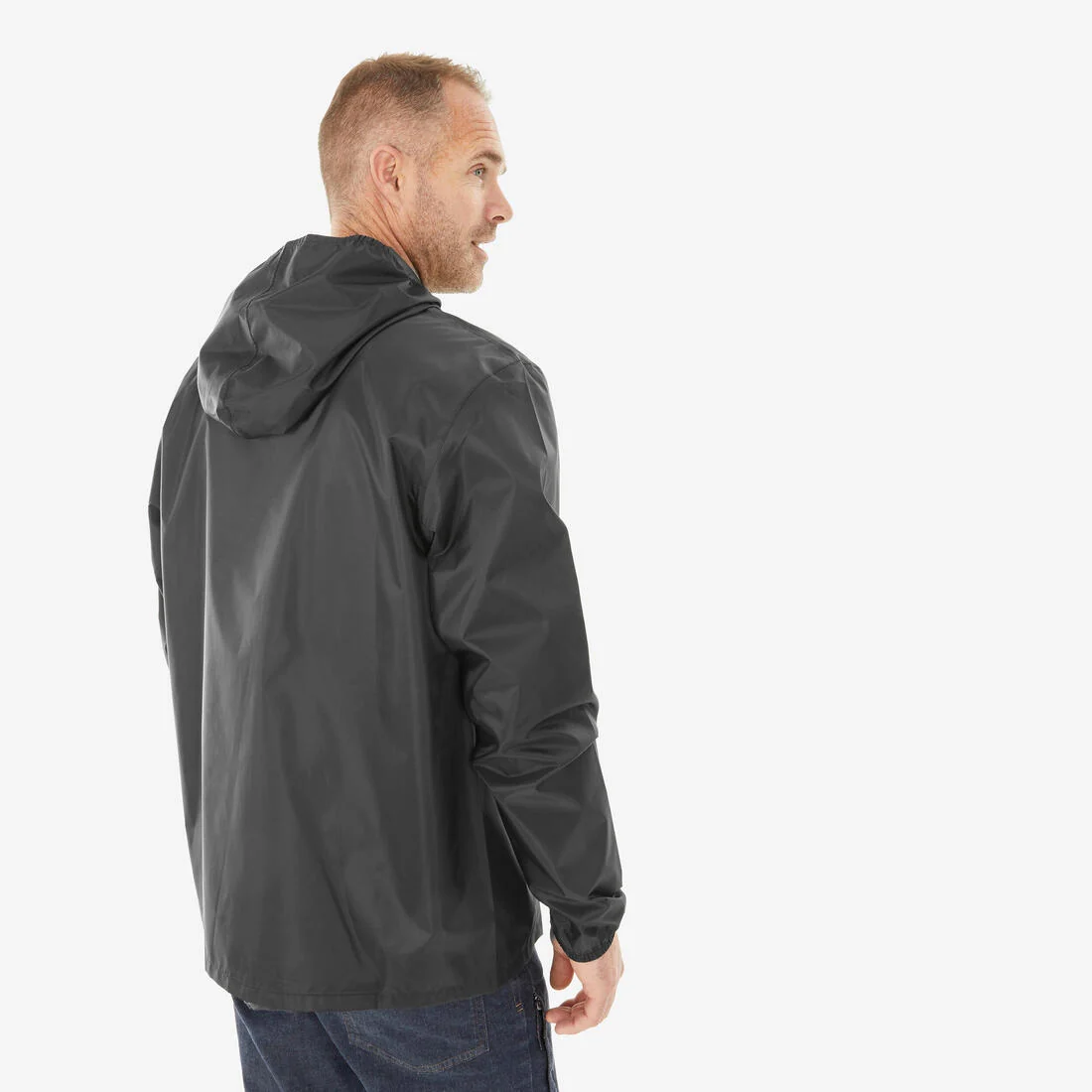 Men’s windproof and waterproof hiking jacket, Raincut 1/2 Zip - Black — تصویر 3