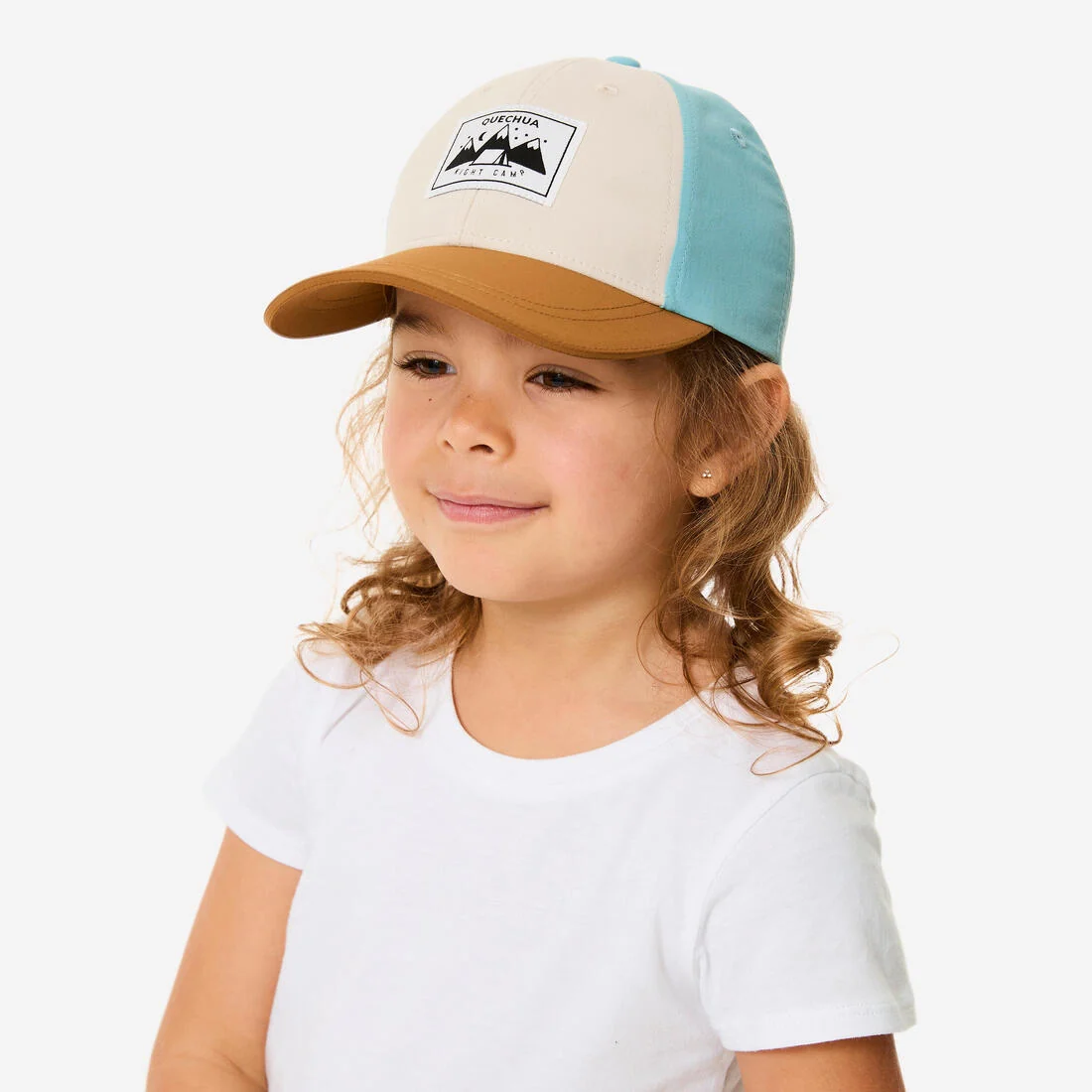 Kids’ hiking cap, MH100 - Beige, Orange Design — تصویر 5