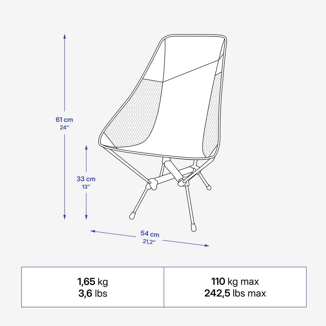 Low camping chair, ultra-compact with a high backrest, 500 L — تصویر 5