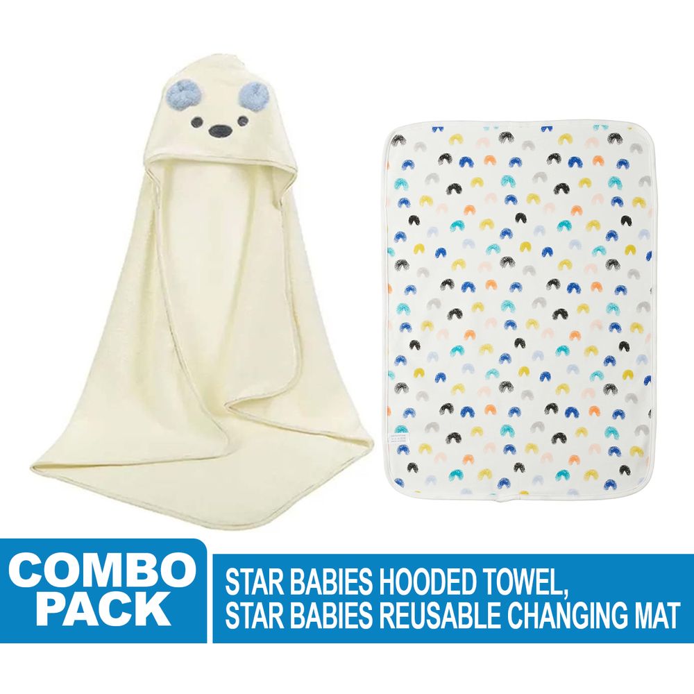 Star Babies - Microfiber Hooded Towel With Reusable Changing Mat - White — تصویر 2