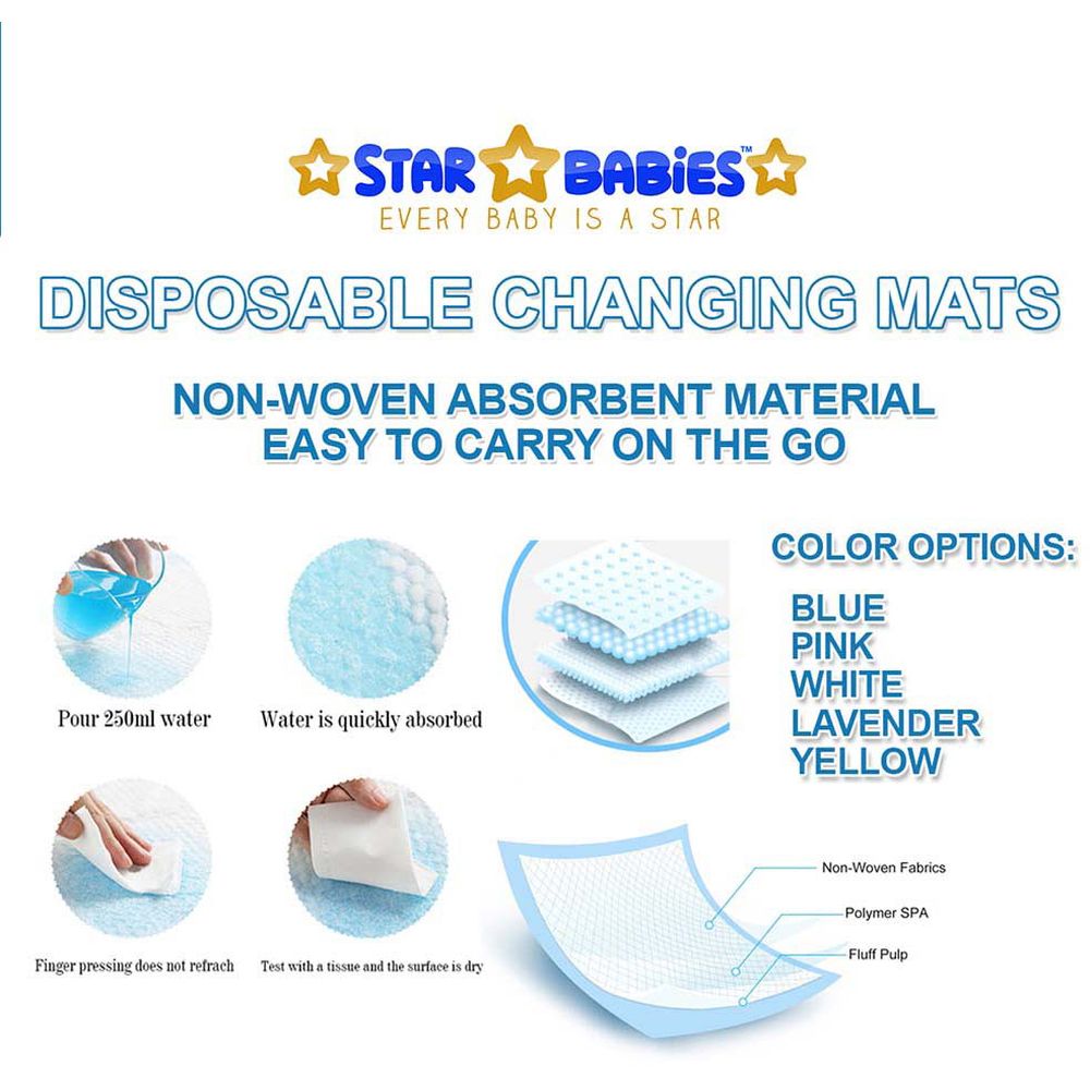 Star Babies - Powder Puff & Disposable Bibs 10pcs With Disposable Changing Mat 10pcs - Pink — تصویر 3