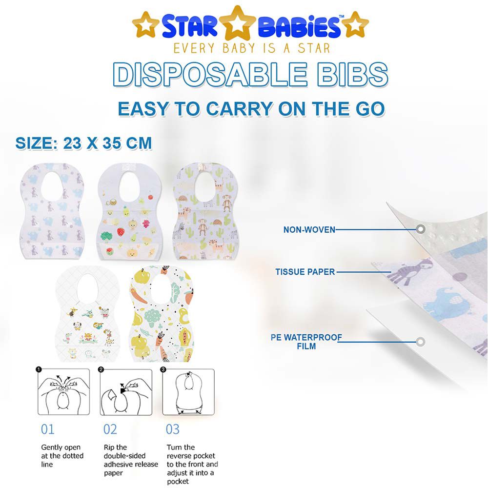 Star Babies - Powder Puff & Disposable Bibs 10pcs With Disposable Changing Mat 10pcs - Pink — تصویر 4