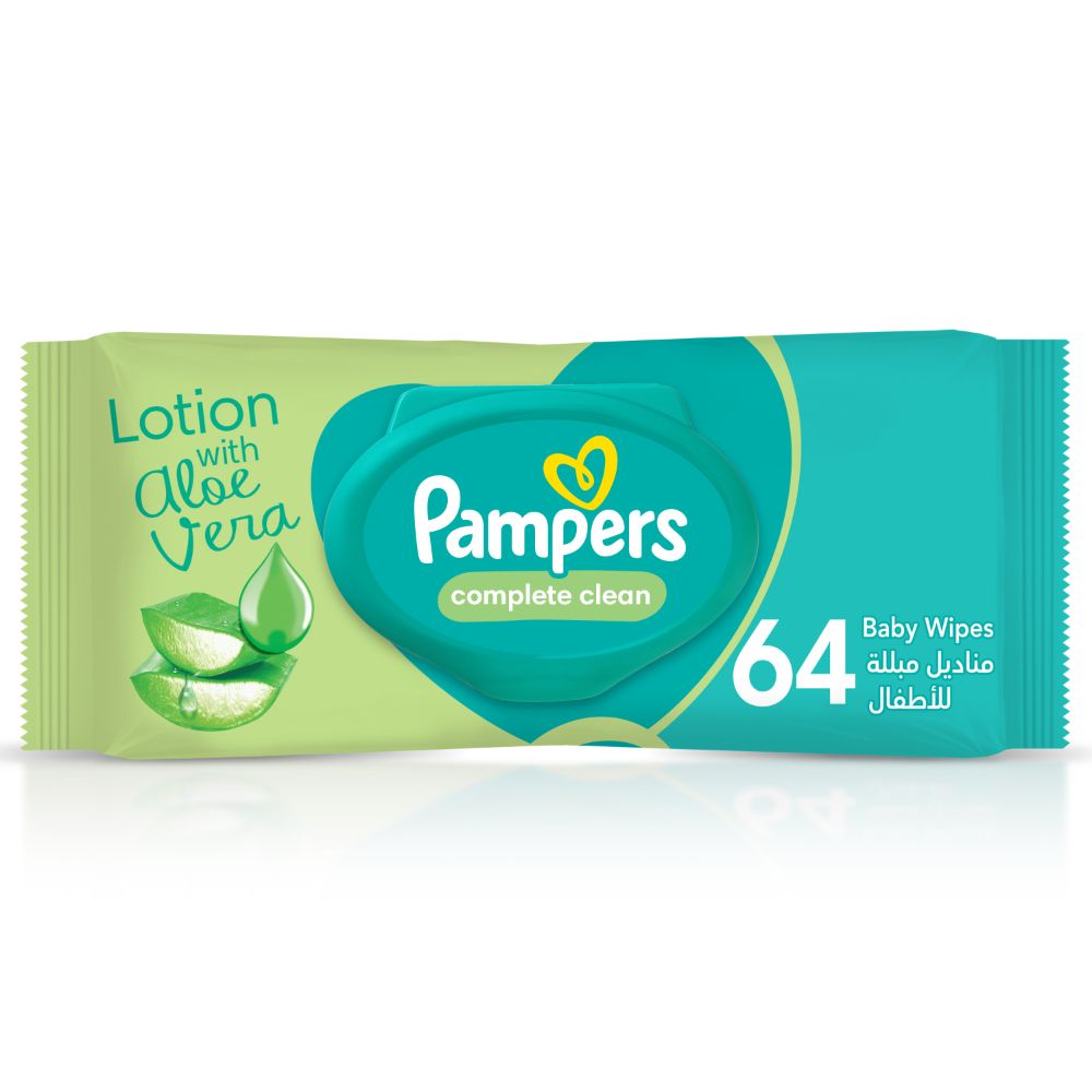 Pampers - Complete Clean Baby Wipes with Aloe Vera Lotion, 64 Count — تصویر 1