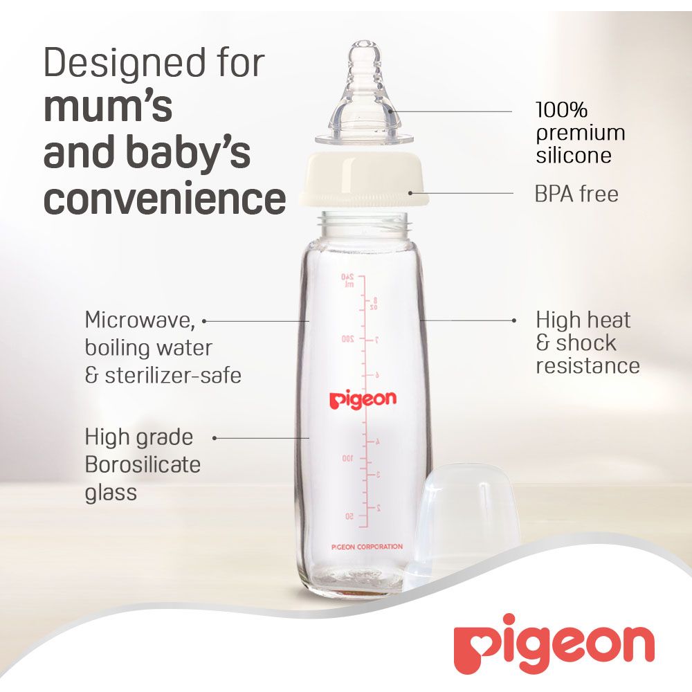 Pigeon - Glass Feeding Bottle K-8 240ml (Transparent Cap) — تصویر 6