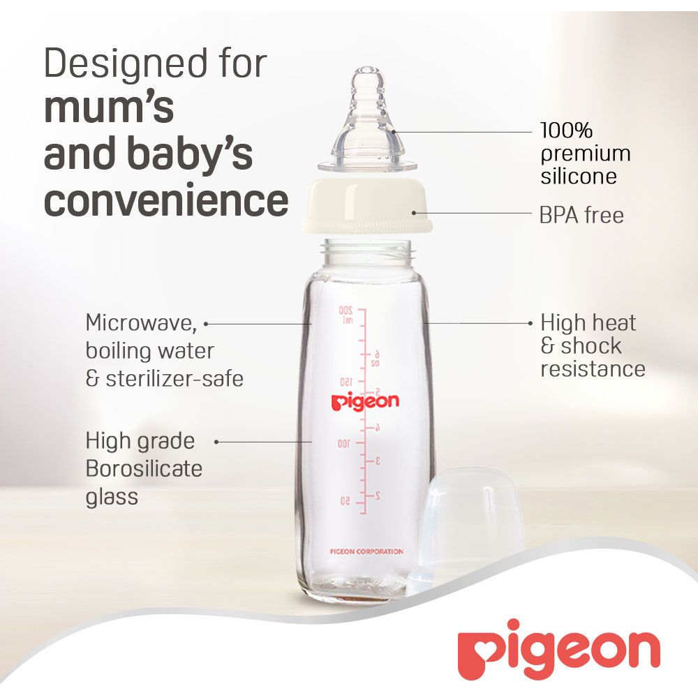 Pigeon - Glass Feeding Bottle K-6 200ml (Transparent Cap) — تصویر 6